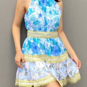 Ina Fashions - White and Blue dress with gold trim